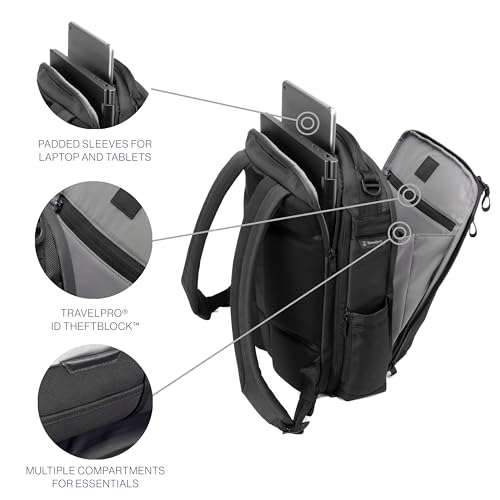 Travelpro Altitude Slim Expandable Travel Laptop Backpack 20-24L, 16 Inch - color: Jet Black
