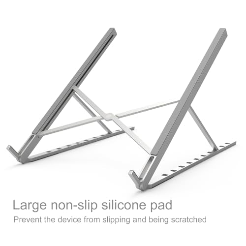 Aluminum Laptop Stand for Desk, Foldable Ventilated Cooling Notebook Stand, Adjustable Portable Laptop Holder, Compatible with 11" - 17.3" MacBook Pro Air, HP and Other laptops（Silver）