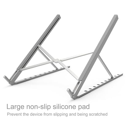 Aluminum Laptop Stand for Desk, Foldable Ventilated Cooling Notebook Stand, Adjustable Portable Laptop Holder, Compatible with 11" - 17.3" MacBook Pro Air, HP and Other laptops（Silver）