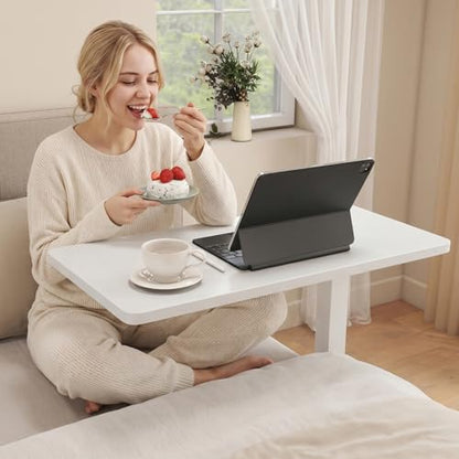 ROMOON Over Bed Table with Wheels, Height Adjustable Hospital Bedside Table | Rolling Overbed Desk & Mobile Laptop Cart with Sturdy Frame for Home Office, Couch, Small Spaces, 27.6" W x 15.7" D, White - color: White