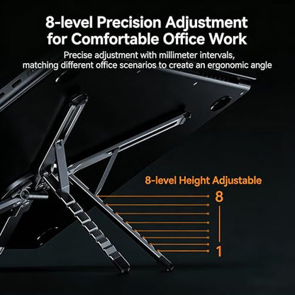 Foldable Laptop Stand, Portable Travel Workstation, Aerospace-Grade Aluminum, Multi-Purpose for Laptop, Tablet and Phone, Stepless Angle Adjustment