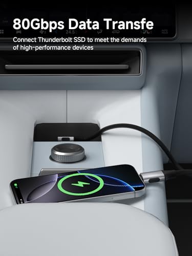 USB4 Cable, Right Angle 90Degree Braided 80Gbps, 240W Fast Charging, 8K@60Hz USB4 V2.0 USB-C Cable, fits for iPhone 17 16 15 Pro Max, iPad Pro, MacBook, Thunderbolt 5/4 (Middle 90 Degree, 3.3FT)
