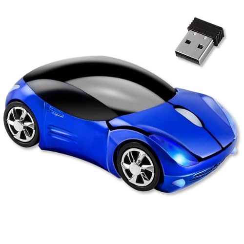 Blue Mouse，Cute Wireless Mouse 1600DPI 2.4G with USB Reciver Car Mouse for Computer Laptop Tablet for Windows for Mac OS for Christmas（Blue） - color: Blue