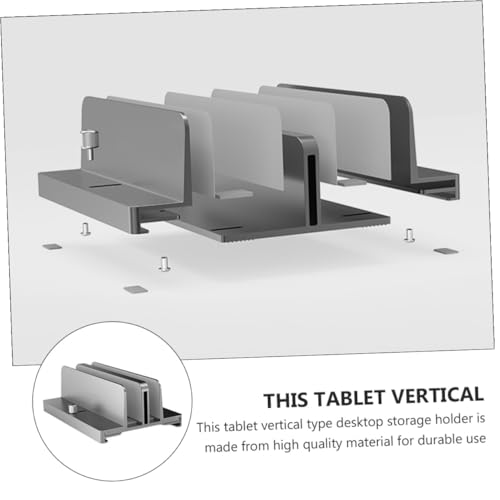 Aluminum Alloy Vertical Laptop Stand Adjustable Dual-Slot Desk Organizer for Notebooks and Tablets Space-Saving Gray Holder for Home and Office