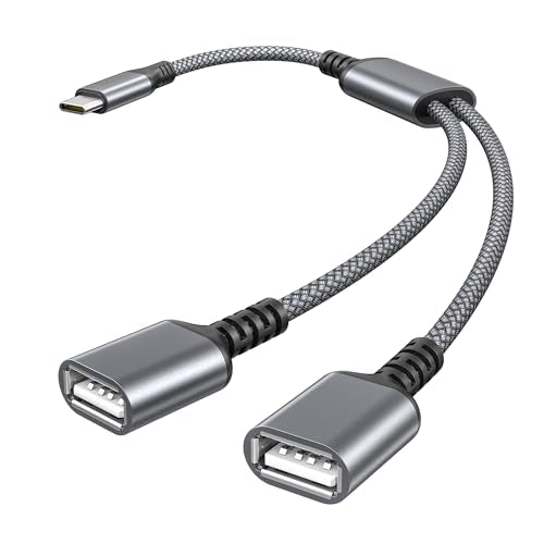 Basesailor USB C Male to Dual USB Female Cable Adapter 3.3FT,OTG Adapter | Thunderbolt 3 to Double USBA 2.0 Converter for MacBook,iPad Pro 2021 Air 4 5,Microsoft Surface Go,Galaxy S25,iPhone 17 16 Max - color: Gray, size: 3.3FT(1M), style: 1 in 2 out