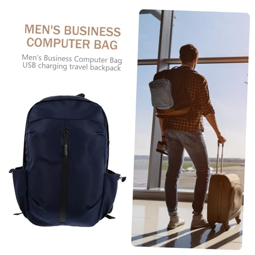 Veemoon Men’s Business Laptop Backpack with USB Charging Port, Blue Travel Computer Bag for Work and School, Casual Shoulder Bag with Storage Compartments