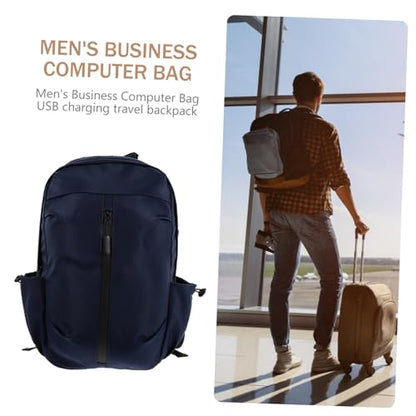 Veemoon Men’s Business Laptop Backpack with USB Charging Port, Blue Travel Computer Bag for Work and School, Casual Shoulder Bag with Storage Compartments