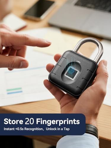 NexusLab Fingerprint Padlock for Gym Locker, 0.5s Biometric Smart Lock with Keyless Entry, IP67 Waterproof & Anti-Cut Stainless Steel, Stores 20 Prints, Ideal for Outdoor Gate & School, No App Needed