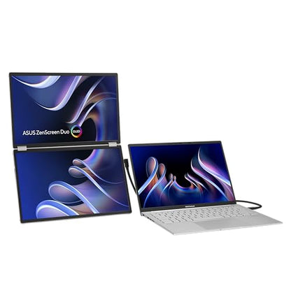 ASUS ZenScreen Duo OLED 360° Foldable Portable Monitor (MQ149CD) - Dual 14-inch, 16:10, 1920x1200, DisplayHDR400 True Black, 100% DCI-P3, Delta<2, Dual USB-C, Mini-HDMI, Kickstand, 3 yr Warranty - style: 14" Duo OLED Fodable USB-C