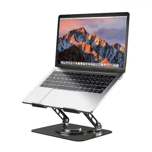 Carbon Steel Full Metal Laptop Stand, 360° Swivel Foldable Riser, Adjustable Height Ergonomic Desktop Holder, Portable Computer Notebook Tablet Support for Office Home Gaming Workstation