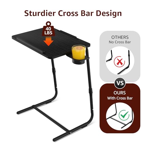 Adjustable TV Tray Black Dinner - Folding Trays for Eating On Couch Wooden Tables Mate Stand Foldable Desk with Cup Holder Portable - color: Black