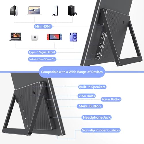 13.5" Portable Monitor 2256x1504 IPS Laptop Screen, Slim Lightweight Dual USB C HDMI Computer Gaming Display with Speakers, Travel Monitor for PC Phone PS5/4 Xbox Switch