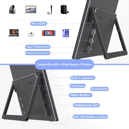 13.5" Portable Monitor 2256x1504 IPS Laptop Screen, Slim Lightweight Dual USB C HDMI Computer Gaming Display with Speakers, Travel Monitor for PC Phone PS5/4 Xbox Switch