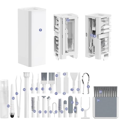 32-in-1 Electronics Cleaning Kit - Keyboard, Phone, Computer & Laptop Cleaner Kit - Compatible for MacBook, AirPods & iPhone Charger Port Cleaning Tool - Tech Gadget Cleaner - White