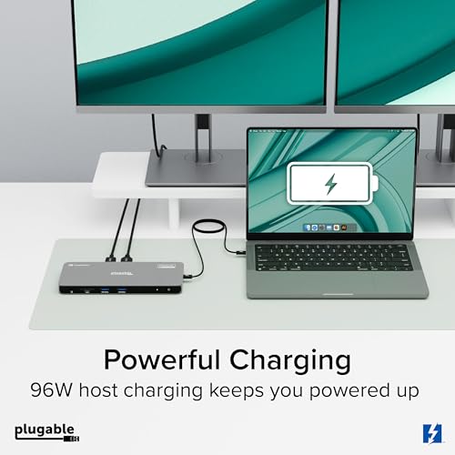 Plugable Thunderbolt 4 Dock for Quad Monitors 100W, Thunderbolt Docking Station Connects up to Four 4K Monitors for Windows and Mac Laptops, 2x HDMI, 4x Thunderbolt 4/USB C, Driver Required TBT-6950PD
