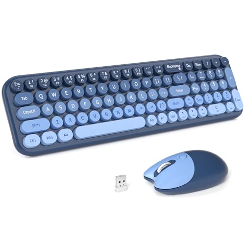 Wireless Keyboard and Mouse Combo, Typewriter Keyboard with Compact Size, Cute Cat Shaped Mouse, USB Plug and Play for Windows, Computer, PC, Laptop, Desktop (Blue Gradient) - color: Sea Blue Gradient