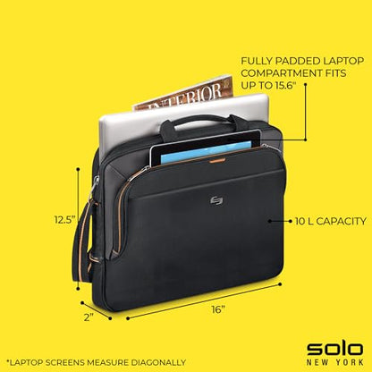 Solo New York Briefcase - 13.3" Laptop Carrying Bag for Women & Men, Brief for Travel & Work - Ace Slim, Black & Orange - size: 13.3"