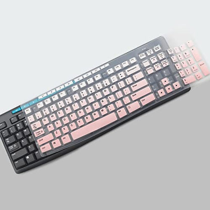 2Pcs Keyboard Cover Skin Protector Fit Logitech MK275 MK270 Wireless Keyboard, Logitech K200 K260 K270 MK200 MK260 Ultra Thin Desktop PC Silicone Keyboard Cover-OmbrePink+Clear - color: OmbrePink