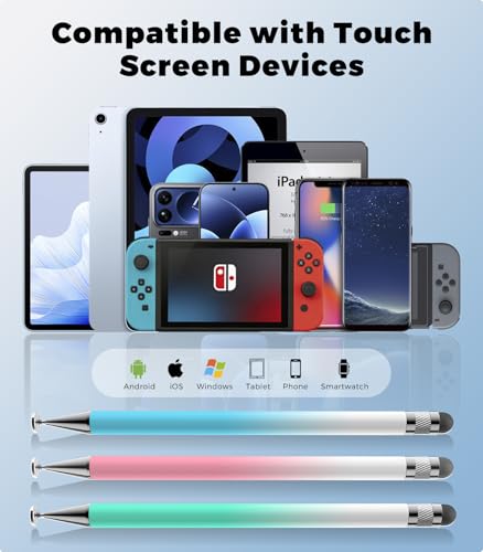 Kenkor Stylus(3pcs),2-in-1 Stylus Pen for Touch Screen, Stylus Pen for iPad | No Charging,Compatible with Apple(iPhone/iPad)/Nintendo Switch/Samsung/Google/Microsoft/Android Tablets Touch Screens Devices - color: Pink+Blue+Green