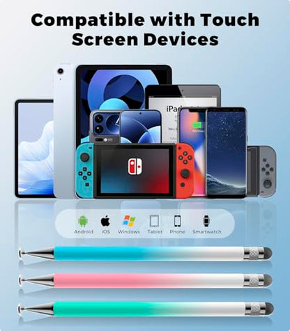Kenkor Stylus(3pcs),2-in-1 Stylus Pen for Touch Screen, Stylus Pen for iPad | No Charging,Compatible with Apple(iPhone/iPad)/Nintendo Switch/Samsung/Google/Microsoft/Android Tablets Touch Screens Devices - color: Pink+Blue+Green
