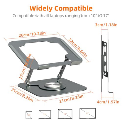 Adjustable Laptop Stand for Desk, Laptop Riser with 360 Rotating Base, Ergonomic Laptop Holder for Desk, Foldable Portable for Office & Home Compatible with MacBook Air Pro, Dell, HP (10-17.3'')