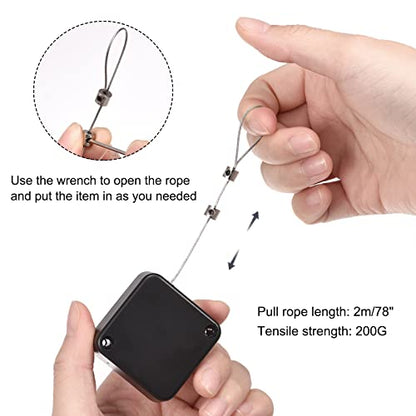 MECCANIXITY Retractable Cable Lock with Self-Adhesive, Remote Control Security Lock Anti-Lost 2m Rope Hardware Cable Lock 200g Tensile Force, Black
