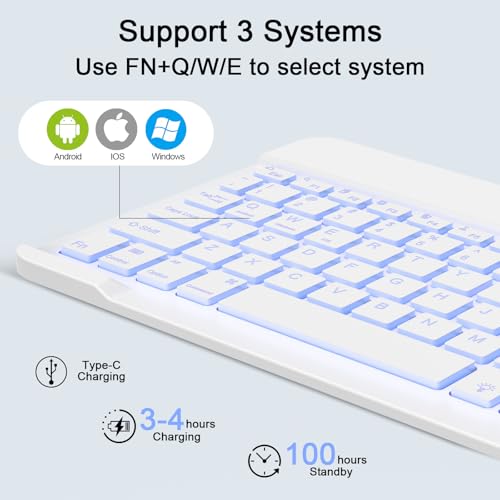 Wireless Keyboard and Mouse Combo, Rechargeable Bluetooth Keyboard & Mouse with 7 Color Backlit and 2.4 GHz Wireless USB Receiver, Compatible with Phone, iPad, PC, Laptop, Windows/iOS/Android, White - color: Backlit+White
