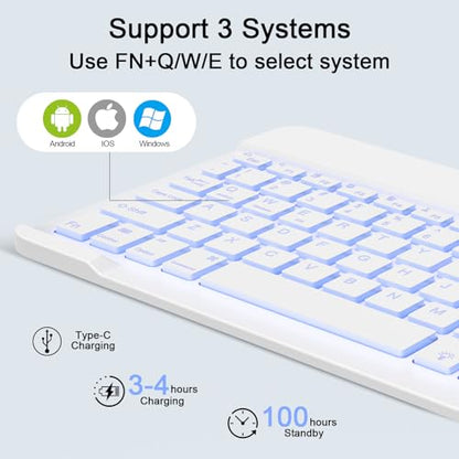 Wireless Keyboard and Mouse Combo, Rechargeable Bluetooth Keyboard & Mouse with 7 Color Backlit and 2.4 GHz Wireless USB Receiver, Compatible with Phone, iPad, PC, Laptop, Windows/iOS/Android, White - color: Backlit+White
