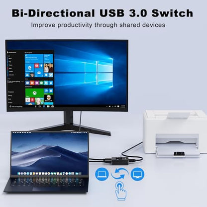 USB 3.0 Switch, Bi-Directional USB Switch 1 in 2 Out/ 2 in 1 Out, Aluminum USB Switcher 2 Computers Share USB Devices for Printer, Keyboard, Scanner, Mouse - Compatible with Mac/Win/Linux