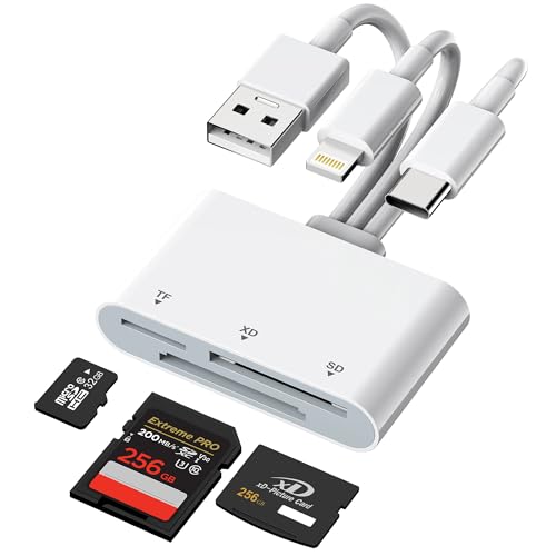 SD Card Reader for iPhone with Lightning/USB-C/USB-A, 3-in-1 SD/TF/XD Card Reader, 480Mbps iPhone Memory Card Reader for iPhone 17/16/15/14/13, i-Phone Flash Drive for Photos and Videos - color: White
