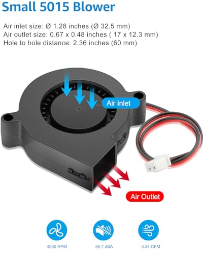 GDSTIME 5015 Blower 24V 2-Pin 50mm x 15mm Turbine Turbo Cooling Fan 2-Pack | Hydraulic Bearing, 24 Volt DC Brushless, 4500 RPM, High Speed, Replacement Blower Fans for 3D Printer Humidifier - size: 50x15mm