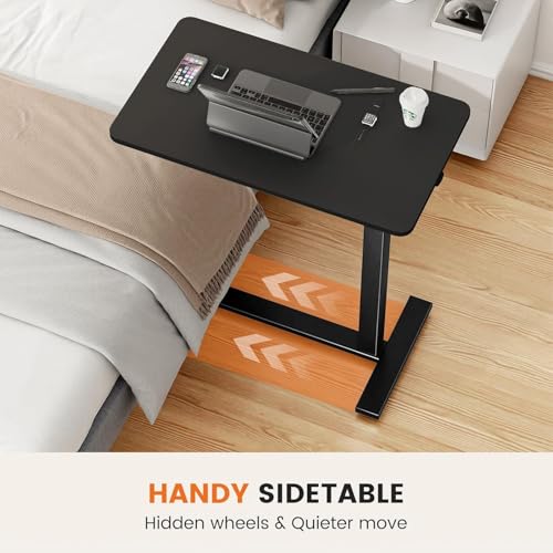 Overbed Bedside Table with Hidden Casters, Adjustable Pneumatic Mobile Laptop Computer Standing Desk, Rolling Laptop Table, Movable Overbed Table Hospital Home Use, Black - color: Black, style: Non-Tiltable