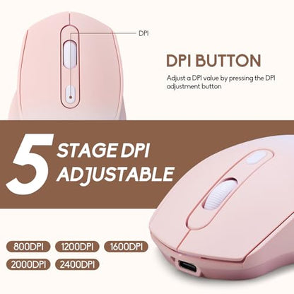 Wireless Gradient Color Bluetooth Mouse,Dual Mode Rechargeable Silent Slim Laptop Mouse,Portable(BT5.2+USB Receiver) Computer Mice,for Laptop,Desktop Computer,ipad Tablet,Phone,Mac(Gradient Pink) ﻿ - color: Gradient pink