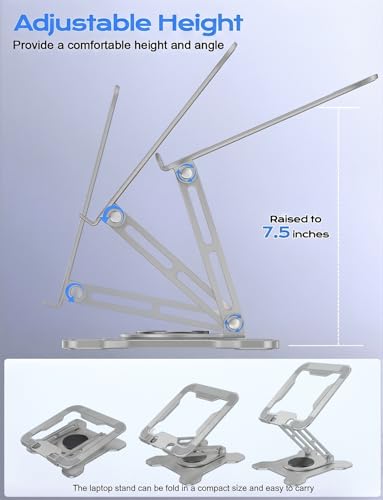 JCZT 360° Rotating Laptop Stand for Desk, Metal Foldable Laptop Riser Gray | Ergonomic Portable Adjustable Laptop Stand, Ventilated Cooling Notebook Holder for MacBook Air Pro, All 10-16'' Laptops - color: Gray