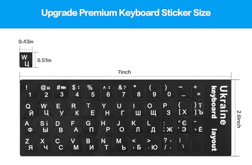 (2PCS) Ukrainian Keyboard Stickers, Ukraine Keyboard Letters Replacement Sticker with White Letter/Black Background, Cyrillic Russian Belarus Keyboard Stickers for Computer Laptop Notebook Desktop - color: Ukrainian