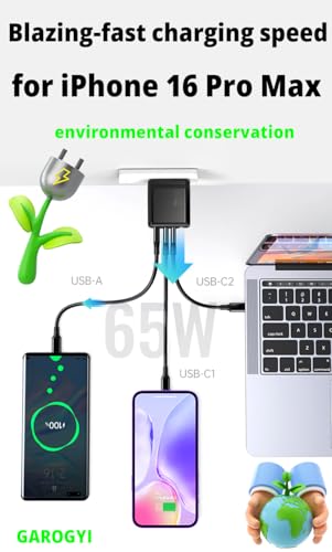 USB C Charger 65W, 3 Ports GaN Fast Charger Block, Compact Foldable Wall Charger with USB-C Cable for iPhone 16 Pro Max, iPad, MacBook Pro/Air,Galaxy S24,Dell XPS 13,Pixel 8 and More (White) - color: White