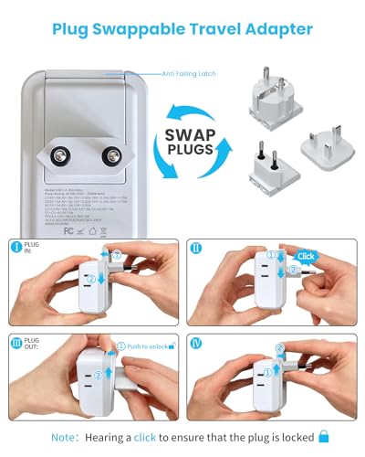 European Travel Plug Adapter Kit, VINTAR PD 35W International Power Adapter with 3 USB Ports (2 USB C) and 4 AC Outlets, Type C,G,E/F Detachable Attachments, Adapters for Europe and UK France Italy - style: 35W Type C/G/E/F-All Europe