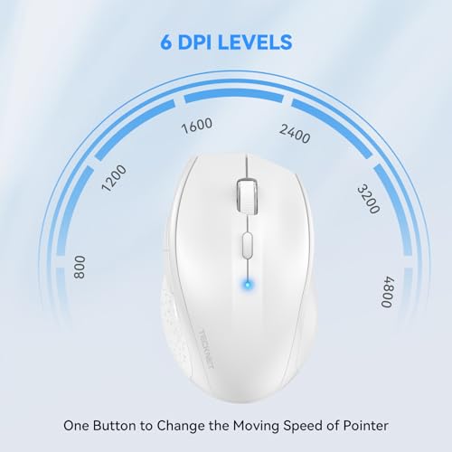 TECKNET Bluetooth Mouse, Wireless 6 Buttons 2-Yr Battery, White | BT 5.0/3.0, 6-Level DPI to 4800, Wide OS Compatible, Ergonomic for M/L Hands, Extended Battery - color: White