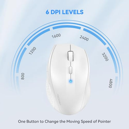 TECKNET Bluetooth Mouse, Wireless 6 Buttons 2-Yr Battery, White | BT 5.0/3.0, 6-Level DPI to 4800, Wide OS Compatible, Ergonomic for M/L Hands, Extended Battery - color: White