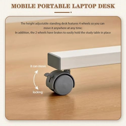 Portable Bedside Table with Drawer, Standing Desk with Wheels, Height Adjustable Laptop Desk, Movable Sofa Side Table, Easy to Install(Wood Color) - color: Wood Color