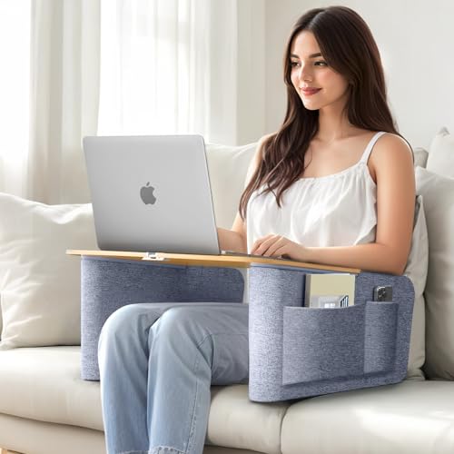 OPTIXCELL Lap Desk for Adults with Arm Rests,Ergonomic Laptop Pillow Stand for Bed,Couch,Floor (Wood) - color: Wood
