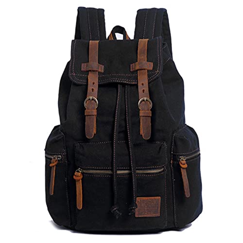AUGUR High Capacity Canvas Vintage Backpack - for School Travel 12-15.6" Laptop Backapcks for Men Casual Daypacks Rucksack (L-Black) - color: Black, size: Large