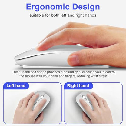 Bluetooth Wireless Mouse for MacBook Air Mac Pro iPad Laptop Computer Pad Optical Rechargeable Slim Silent Dual Mode (2.4G USB-C/USB-A&Bluetooth 5.2/3.0) Mouse Jiggler for Computer Awakening - Silver - color: SILVER