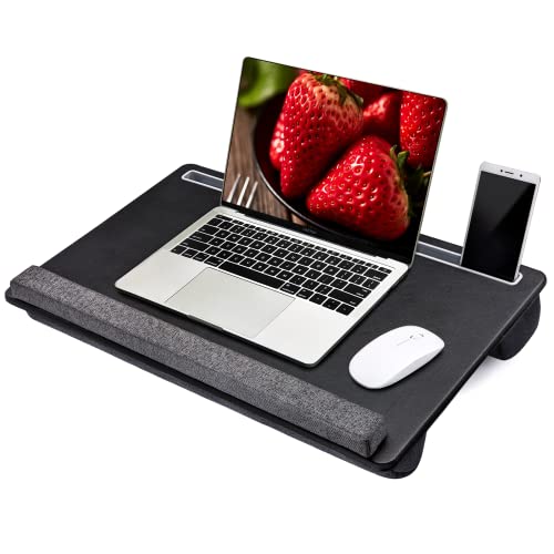 Extra Large Lap Laptop Desk - Full PU Material Mouse Pad Gaming Tray - Portable LapDesk with Phone Holder & Wrist Rest for Notebook, MacBook, Tablet, Bed, Sofa(Black, Fit Up 17.3-in Laptops) - color: Black