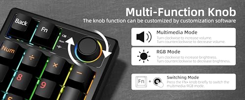Gasket Creamy Mechanical Numpad Programmable Macro Keypad Wireless 2.4G/Bluetooth 5.0/Wired USB-C RGB Backlit Hot Swappable Number Pad Rechargeable Numeric Keyboard Metal Knob, Black - color: Black