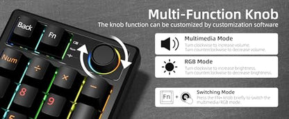 Gasket Creamy Mechanical Numpad Programmable Macro Keypad Wireless 2.4G/Bluetooth 5.0/Wired USB-C RGB Backlit Hot Swappable Number Pad Rechargeable Numeric Keyboard Metal Knob, Black - color: Black