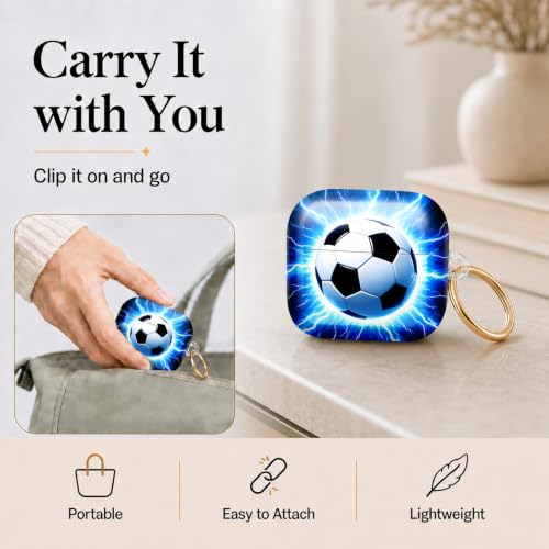 Compatible with AirPod 4 Case 2024, Cute Hard Plastic Protective Cover for Airpod 4th Generation Women, Shockproof Shell Skin with Gold Ring Keychain,Soccer Ball Lightning Energy - color: Soccer Ball Lightning Energy