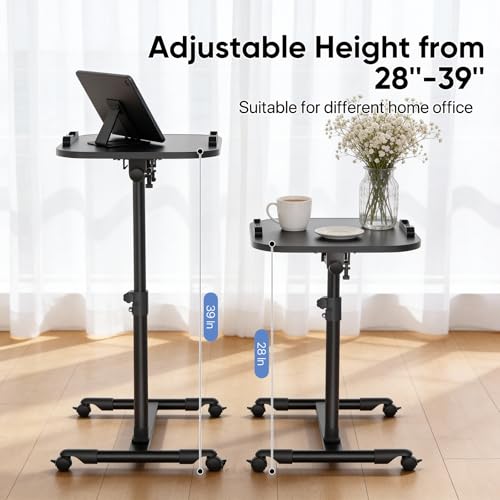 MoNiBloom Rolling Mobile Standing Desk 360° Rotatable Panel Adjustable Height 59''-89'' Portable Overbed Laptop Sofa Table Cart with Wheels for Offices Home Medical, Black - color: Black/Black
