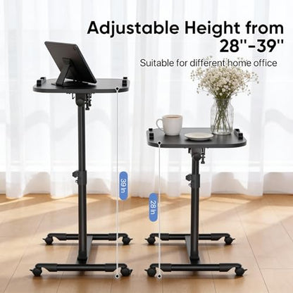 MoNiBloom Rolling Mobile Standing Desk 360° Rotatable Panel Adjustable Height 59''-89'' Portable Overbed Laptop Sofa Table Cart with Wheels for Offices Home Medical, Black - color: Black/Black