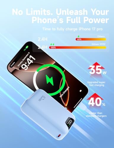 M2 Portable Charger, 20000mAh Power Bank, PD 35W Ultra Fast USB-C Built-in Cable, Compact Cute Mini External Battery Pack for iPhone, Samsung, Android iPad (Blue) - color: blue